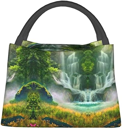 Чанта за обяд Evealyn Waterfall Water Resources с принтом джунглата, Обяд-бокс, Преносима богат на функции Термоизоляционная чанта, Подходяща за пикници, пътувания в офис