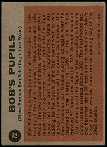 1962 Topps 72 Учениците Боб Стив Борос /Боб Шеффинг/Джейк Ууд Детройт Тайгърс (Бейзболна картичка) ДОБРИ тигри
