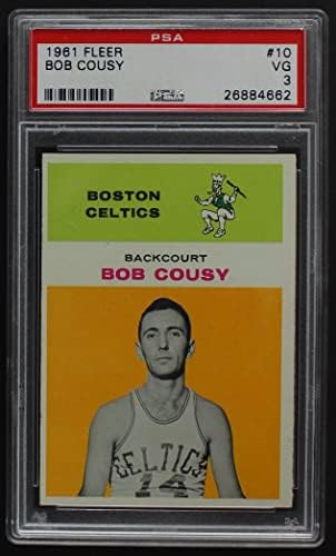 1961 Fleur 10 Боб Коузи Бостън Селтикс (баскетболно карта) PSA PSA 3.00 Селтикс Светия Кръст