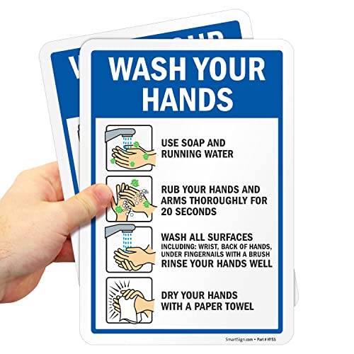 Етикети с инструкции за ръчно измиване SmartSign Измийте си ръцете | Ламиниран винил стикер с размер 7 x 10 инча с сверхпрочным