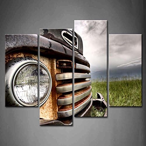 4 Лентата на Стенно Изкуство на Старите Ретро Камион в Прерията Живопис на Снимки за Печат Върху Платно Автомобили Картина