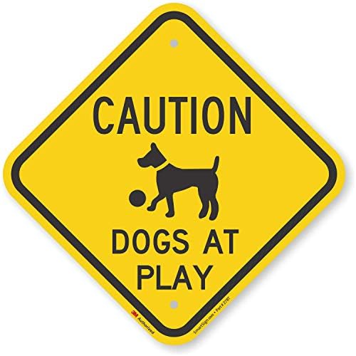 SmartSign - K-9424-AL-Знак 12x18 Притормози - Кучето тича пред колите | Алуминий 12 x 18, черен на жълто