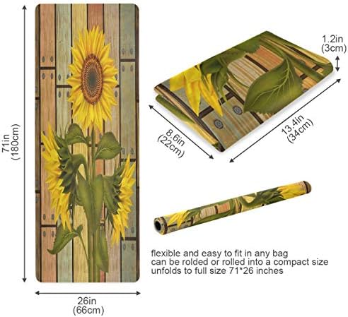 Екологично Чист Нескользящий килимче за йога Qilmy с принтом Слънчогледи върху дървена дъска, TPE материал - повърхност