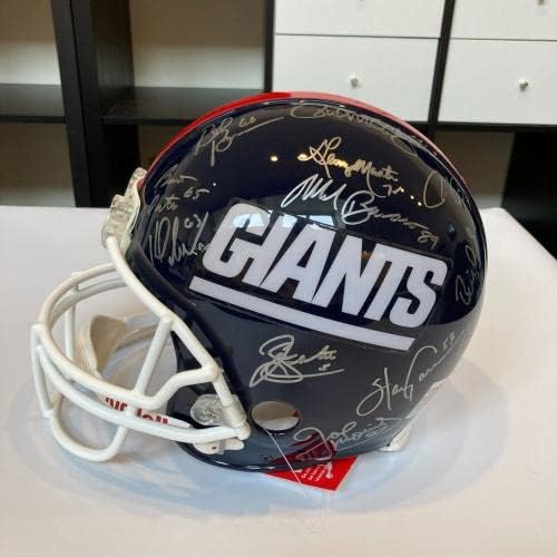 Екипът на Шампионската Суперкупата на Ню Йорк Джайентс 1986 година Подписа Голям Шлем Steiner COA - Каски NFL с автограф