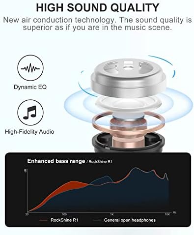 Безжични слушалки RockShine с отворени уши, идеални за спорт и фитнес, с технологията воздухопроводимости, вграден микрофон