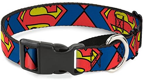 Нашийник за кучета с катарама Martingale Супермен Shield отблизо Син Червен Жълт от 16 до 23 инча Ширина 1.5 инча