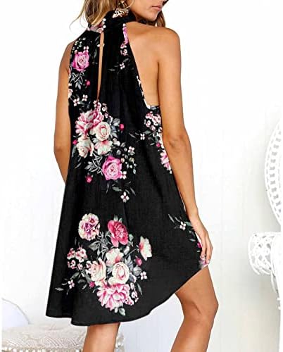 SNKSDGM Женски Лятото Мини-рокля без ръкави с бретелькой на шията 2023, Свободна Риза, Плиссированное Вечерна Рокля,