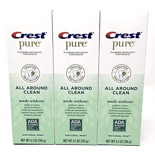 Паста за зъби Crest Pure All Around Clean с флуор Срещу кухини, Изработени без изкуствени оцветители, овкусители или