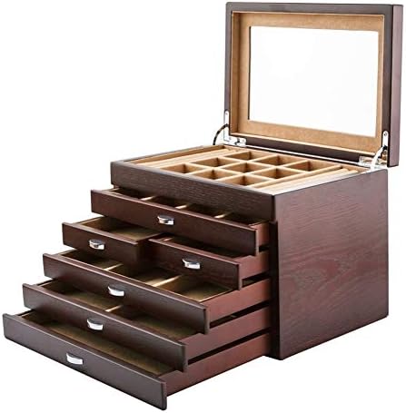 Кутии за бижута Ковчег за Бижута, Дървена Кутия За Съхранение на бижута Шест Етажа с Голям Капацитет с Огледало Универсална