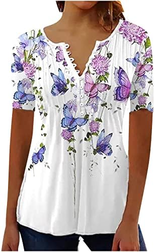Дамски Блузи, Скрывающие Корема, Летни Ежедневни Блузи-Ризи с Къс ръкав, Свободни Струящиеся ризи Хенли, които Могат