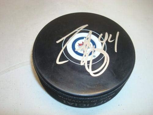 Зак Богосян подписа хокей шайба Winnipeg Дюзи с автограф на PSA /DNA COA 1Б - за Миене на НХЛ с автограф
