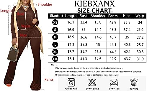 KIEBXANX / Женски спортен костюм от две части, Велюровый спортен костюм, Скъсяване на Върховете джоб с дълъг ръкав и