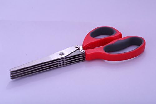 Ножица за трева Tendisk от неръждаема Стомана - Универсален Кухненски ножици с 5 Остриета и Почистването на гребен (червен)