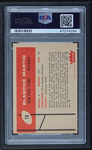 1960 Fleur 78 Бланш Мартин Ню Йорк Титанс (Джетс) (Футболна карта) PSA PSA 5.00 Титанс (Джетс)