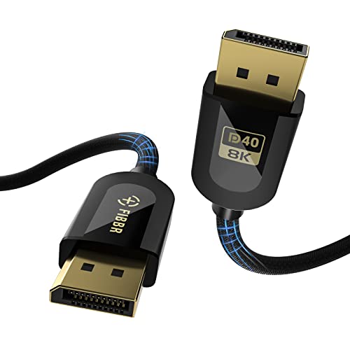 Сертифициран FIBBR кабел DisplayPort 2.1 6,6 фута / 2 м, кабел SuperSpeed DP2.1 кабел за видеодисплея 40 Gbit/s, Поддръжка