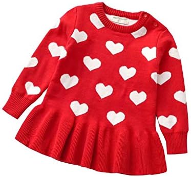 WALLARENEAR / Облечи за Свети Валентин За Малки Момичета, Вязаное Рокля-Пуловер с дълги ръкави и Сърца, Плиссированное