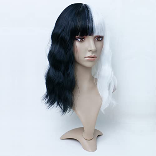 Жена перука, изработени от синтетична коса QUEENTAS Cosply (20 инча, сив цвят омбре + 14 инча наполовина черно, наполовина