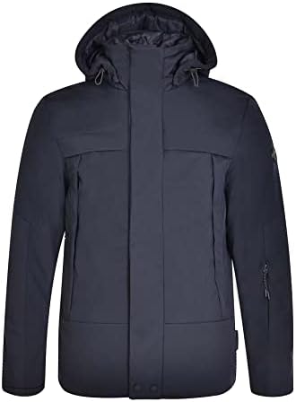 Якета OSHHO за жените - Мъжко Пуховое палто с качулка с цип и експозиции (Цвят: тъмно синьо Размер: X-Large)