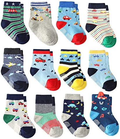 12 Чифта Чорапи за Малки Момчета, Чорапи с Гърчове, Памучни Чорапи За Малки Момчета, Нескользящие Чорапи за Новородено,