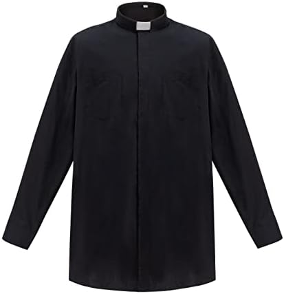 Мъжка Риза с яка Издържа и дълги ръкави за свещеник, Пастор, Служител, Подвижни Бял Издърпване с цип, на копчета