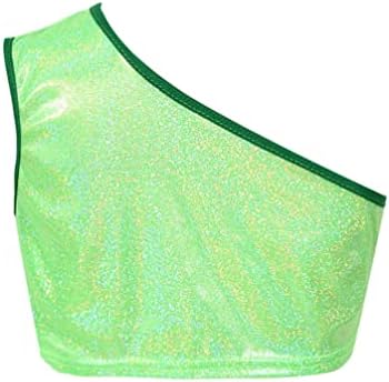Jugaoge/ Детски Спортни блузи с блестящ метал За момичета, скъсяване на Върховете на бретелях без ръкави, с едно рамо,