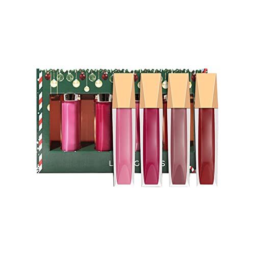 Набор от матирана блесков за устни, Червило и козметика, Коледа Подарък Кутия, 4 Цвят, Водоустойчив, Устойчив Блясък
