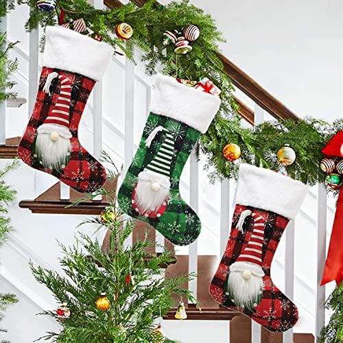 Плюшено Коледно Отглеждане SherryDC, 2 опаковки, 18 Плюшени Коледни Чорапи с 3D Джуджетата на Дядо Коледа, Изпъстрен