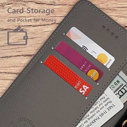 Чанта-портфейл Qoosan за iPhone 13 Pro, тънък калъф-награда от изкуствена кожа с панти капак и държач за карти, сив