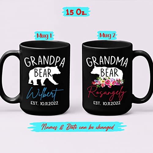 Обява за бременност Дядо Мечка и Баба Мечка Черна утайка от Чаша 11 15 Грама, Персонални Керамични чашата за Кафе с имената