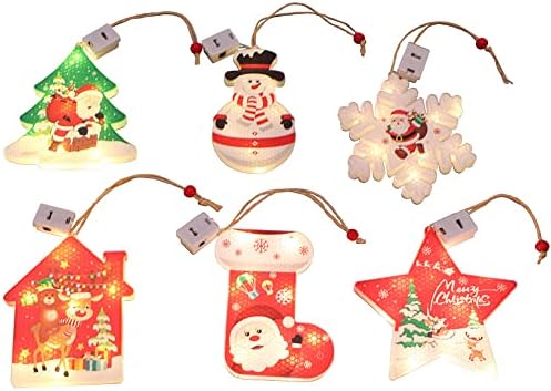 Коледна украса Fangfhu от 6 теми, Коледни звезди на Дядо Коледа, led осветление, украса за Коледната елха с джапанки,