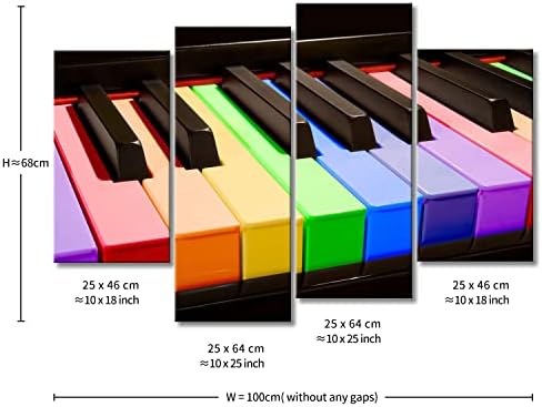 So Crazy Art - Пиано Стенен Арт Декор на Цветни Клавиша на Пианото Платно Картини, Произведения на изкуството 4 Панела
