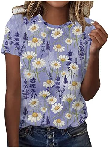 Дамски потник за лятото 2023, Модни Свободна Тениска с кръгло деколте и Принтом, Ежедневна Блуза с Къс ръкав