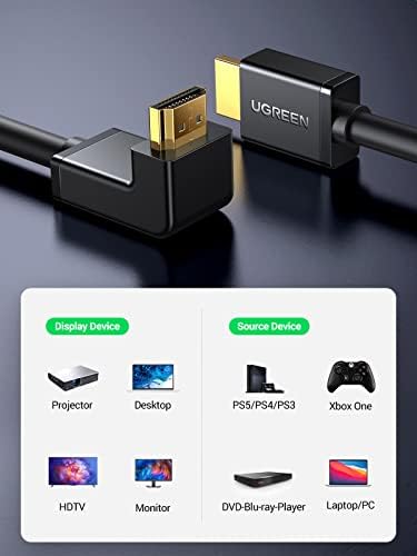 UGREEN HDMI Кабел Под прав ъгъл от 270 Градуса Лакът HDMI Кабел 4K Ultra HD 1080P 3D Ethernet и Аудио Връщане ARC Съвместими
