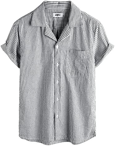 VATPAVE Мъжка Лятна Риза на Райета, Ежедневни, Плажни Ризи с копчета с Къс ръкав