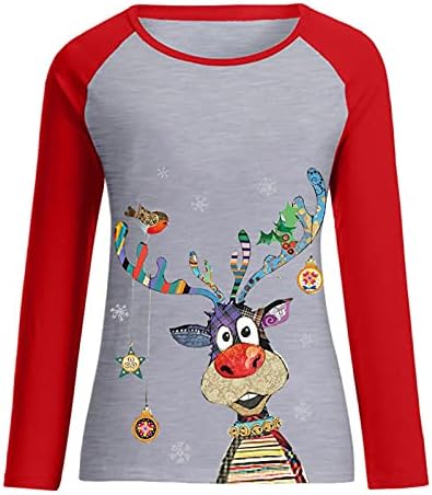 4ZHUZI Сладък Коледен Пуловер за Жени, Забавни Ризи с дълги Ръкави и Принтом от Северен Елен, Есенна Новост, Коледни