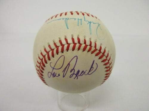 Рики Хендерсън Лу Брок е подписал Официален договор Американската лига бейзбол JSA COA - Бейзболни топки с автографи
