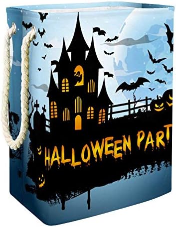 Inhomer Нощта на Хелоуин Призрачен Замък и Тиква 300D Оксфорд PVC, Водоустойчив Кошница За Дрехи, Голяма Кошница за Дрехи