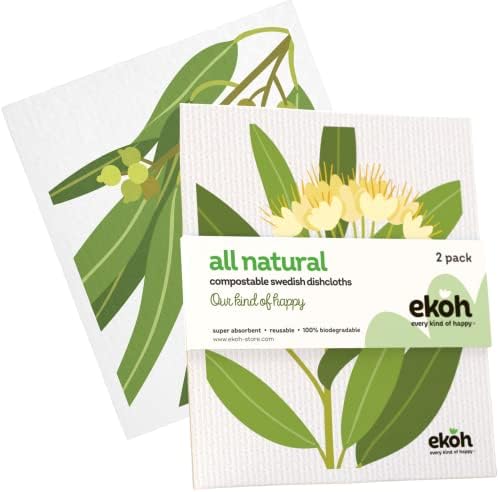 Шведски кухненски салфетки EKOH за миене на съдове | С флорални принтом | Еко-Порести Кърпа за кухня | Без отпадъци (Лимон