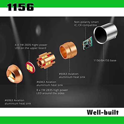 Alla Lighting Миниатюрни База 12V Ba15S 7506 1156 led Лампи Кехлибар, жълт на цвят, Супер Ярки Въртящи се Сигнални лампи,