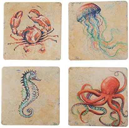 Абсорбиращи подложки CoasterStone Creatures of The Ocean (комплект от 4 броя), 4-1 / 4 инча, различни цветове
