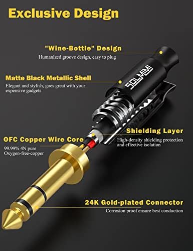 Адаптер SOLMIMI от 1/4 до 3,5 мм, Стереоадаптер от 6,35 мм до 3,5 мм, Адаптер без загуба от 3,5 мм до 1/4, Адаптер за