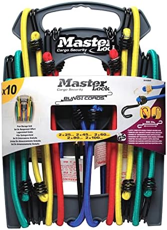 Въжета за бънджи Master Lock в опаковка от 10 броя [2x25 см, 2x45 см, 2x60 см, 2x80 см, 2x100 см] - 3043 EURDAT - за