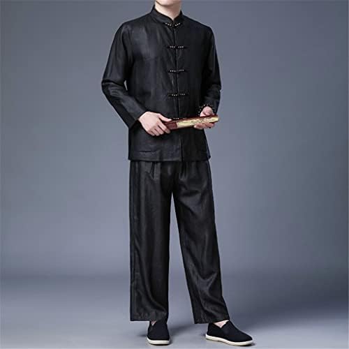 DHTDVD Костюм на средна и в напреднала възраст, Свободен Топ, Мъжки Копринени дрехи в китайски стил с дълги ръкави, Известна