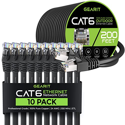 GearIT 10 pack 4-крак Cat6 Кабел Ethernet и 200 фута Cat6 Кабел