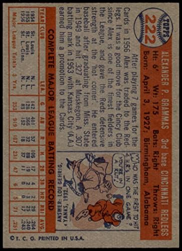1957 Topps 222 Алекс Грэммас Синсинати Редс (Бейзболна картичка) VG/EX+ Червено