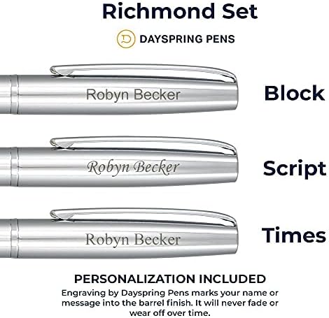 Комплект химикалки и моливи Dayspring Pens Richmond хром | Персонализирана подарък дръжка с надпис. Уникален подарък