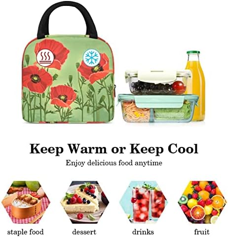 Маки Цветя Боя Чанта за Обяд Изолиран Обяд-Бокс Чанта за Пикник на Открито Училище Пътен Контейнер За Храна Охладител