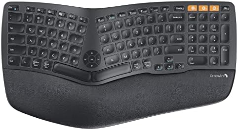 Безжична ергономична клавиатура ProtoArc, Bluetooth клавиатура EK01-NL Ergo, Самостоятелна дизайн, Поставка за дланите,