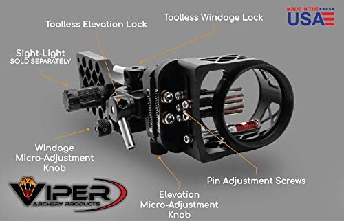 Част прицел за лък VIPER Archery Diamondback Pattern, произведен в САЩ, от трайни обработен алуминий, 5 сверхярких метални