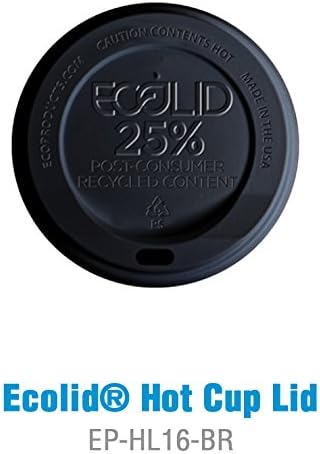 Еко-продукти ЕП-HL16-BR EcoLid Черна капачка от 25% рециклирани полистирол за чаши гореща приготвяне на 10-20 грама (10